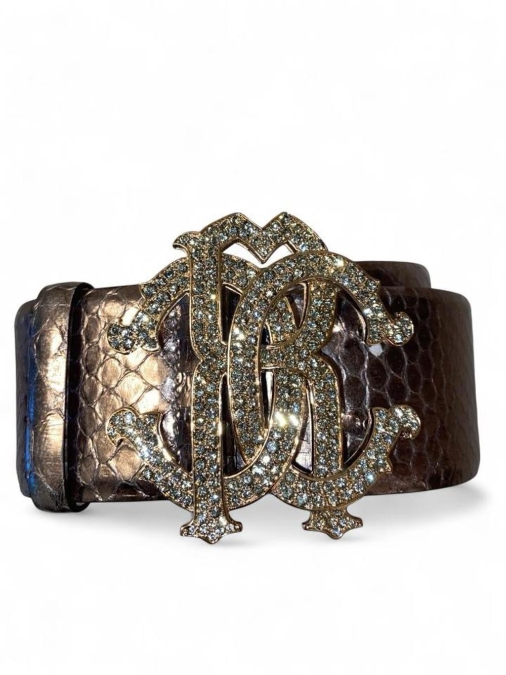 Roberto Cavalli Vintage Bronze Python Monogram Belt